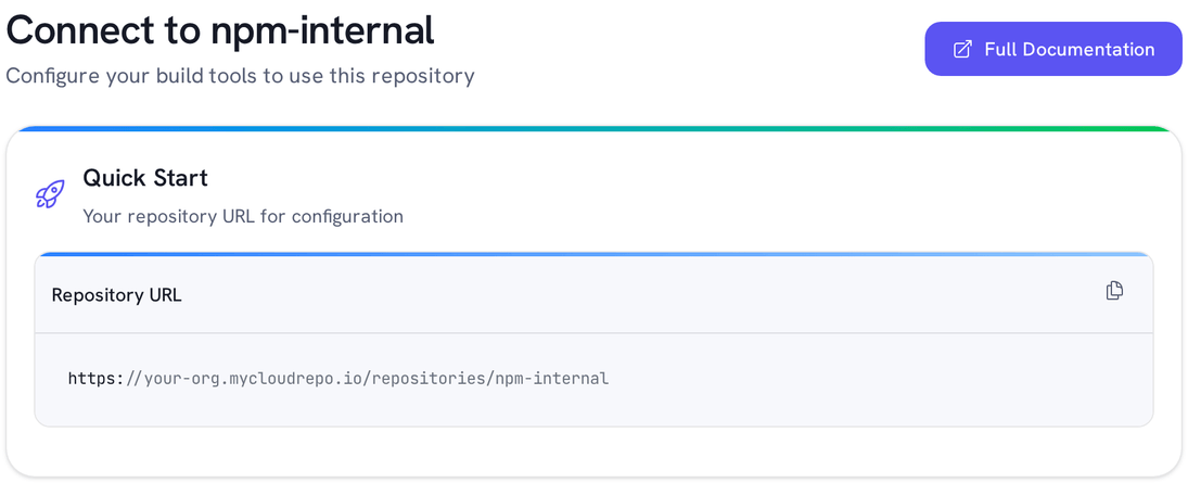 Connect to npm-internal: the registry URL for npm.