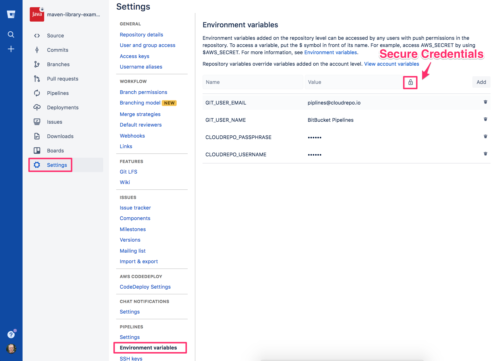 Setting Bitbucket Pipelines Environment Variables