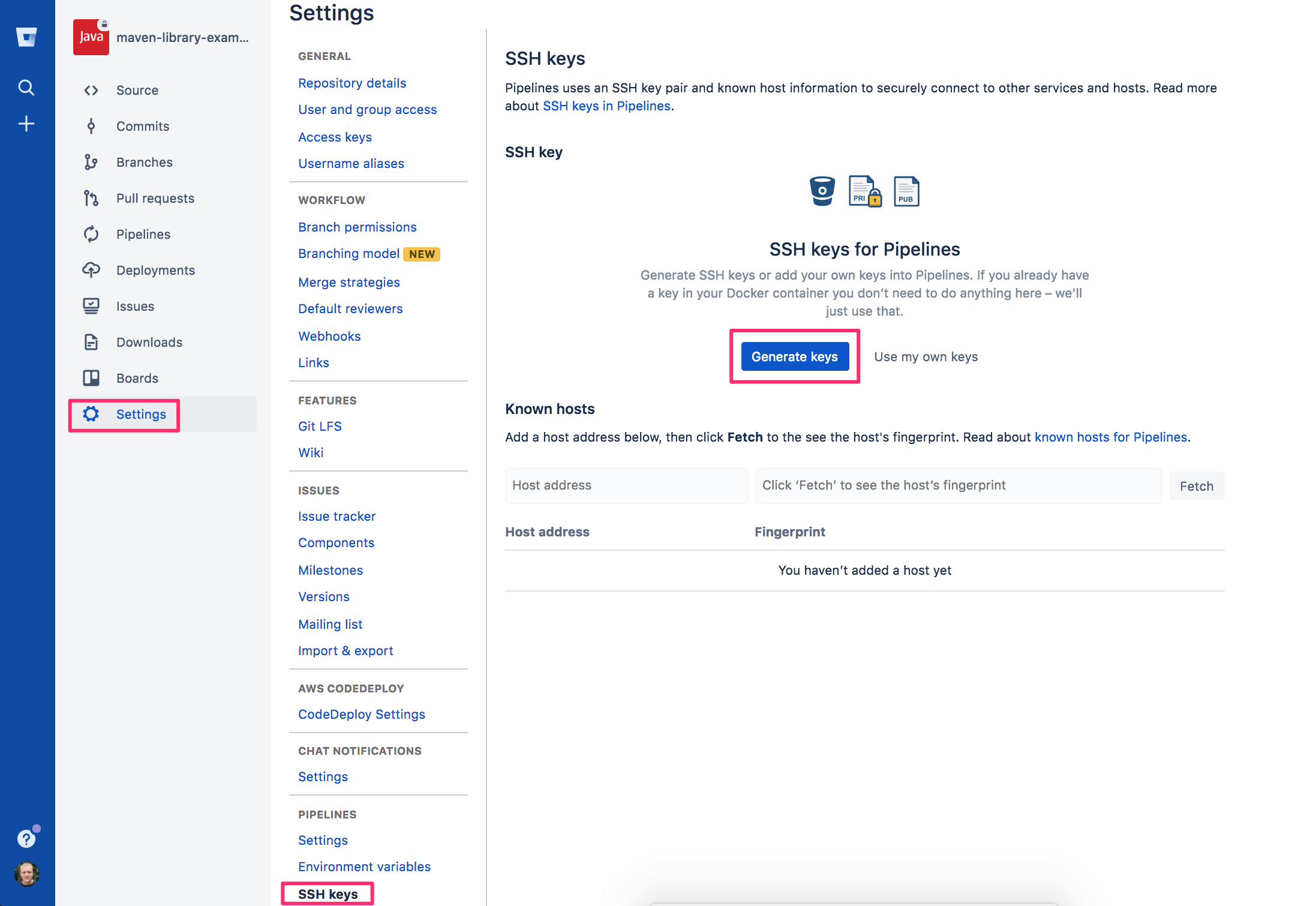 Create SSH KeyPair for Bitbucket Pipeline