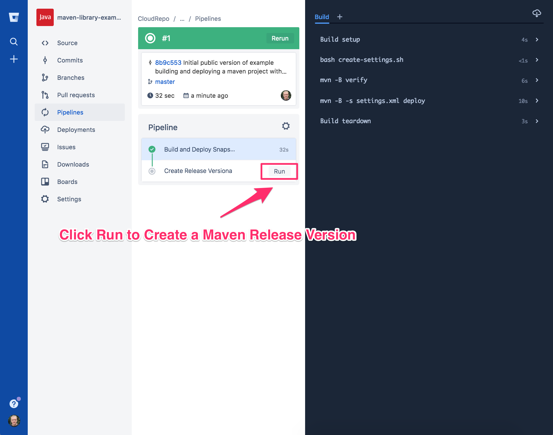 Viewing Bitbucket Pipeline Snapshot Builde Status