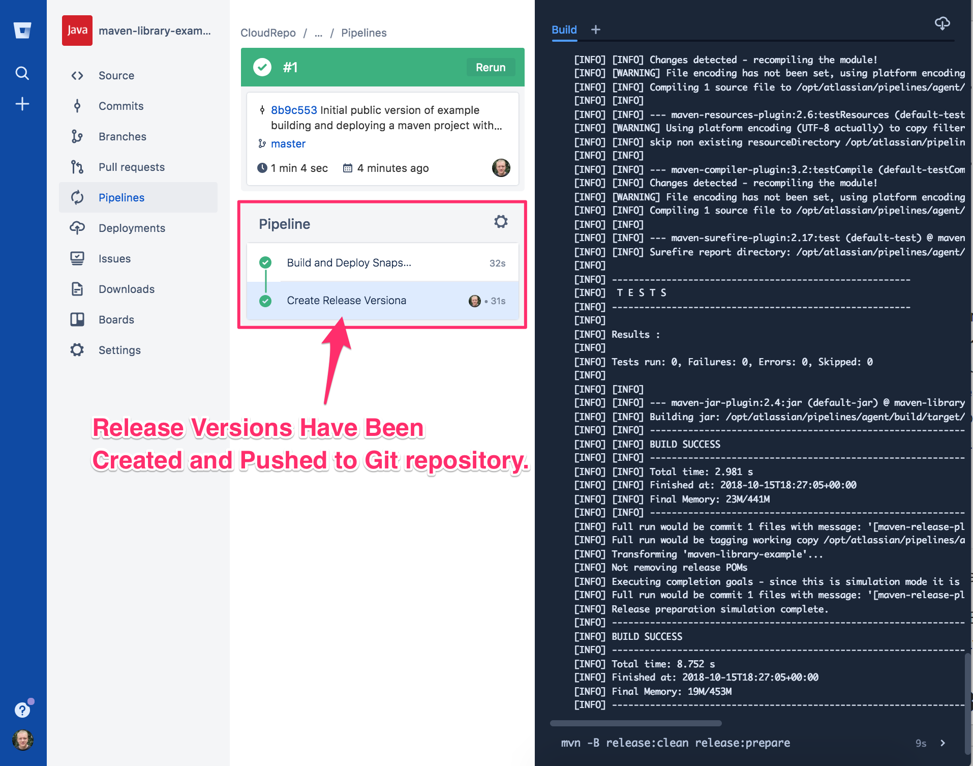 Viewing Bitbucket Pipeline Releases Build Status