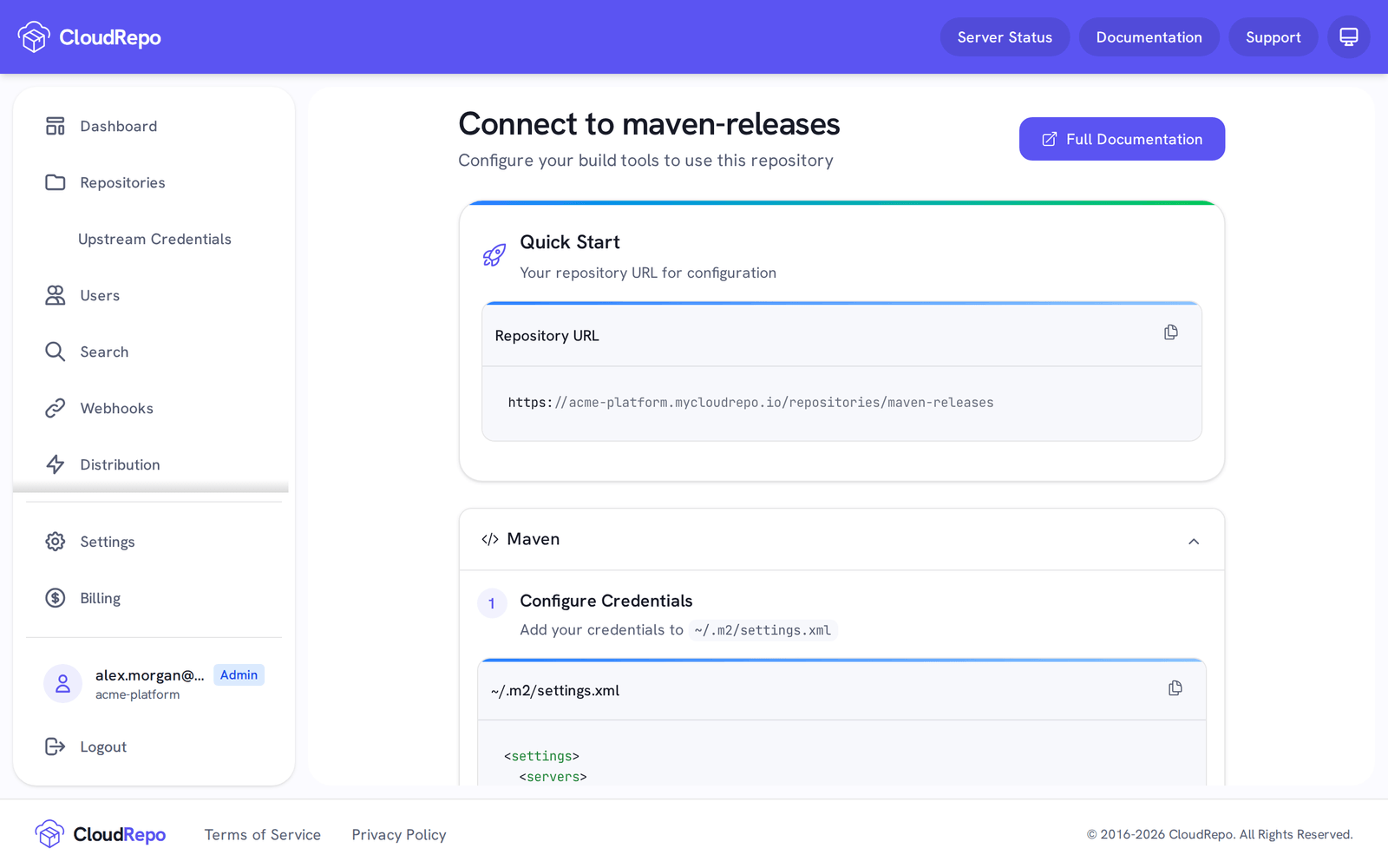 Connection Settings opens Connect to maven-releases, with its repository URL and the Maven settings.