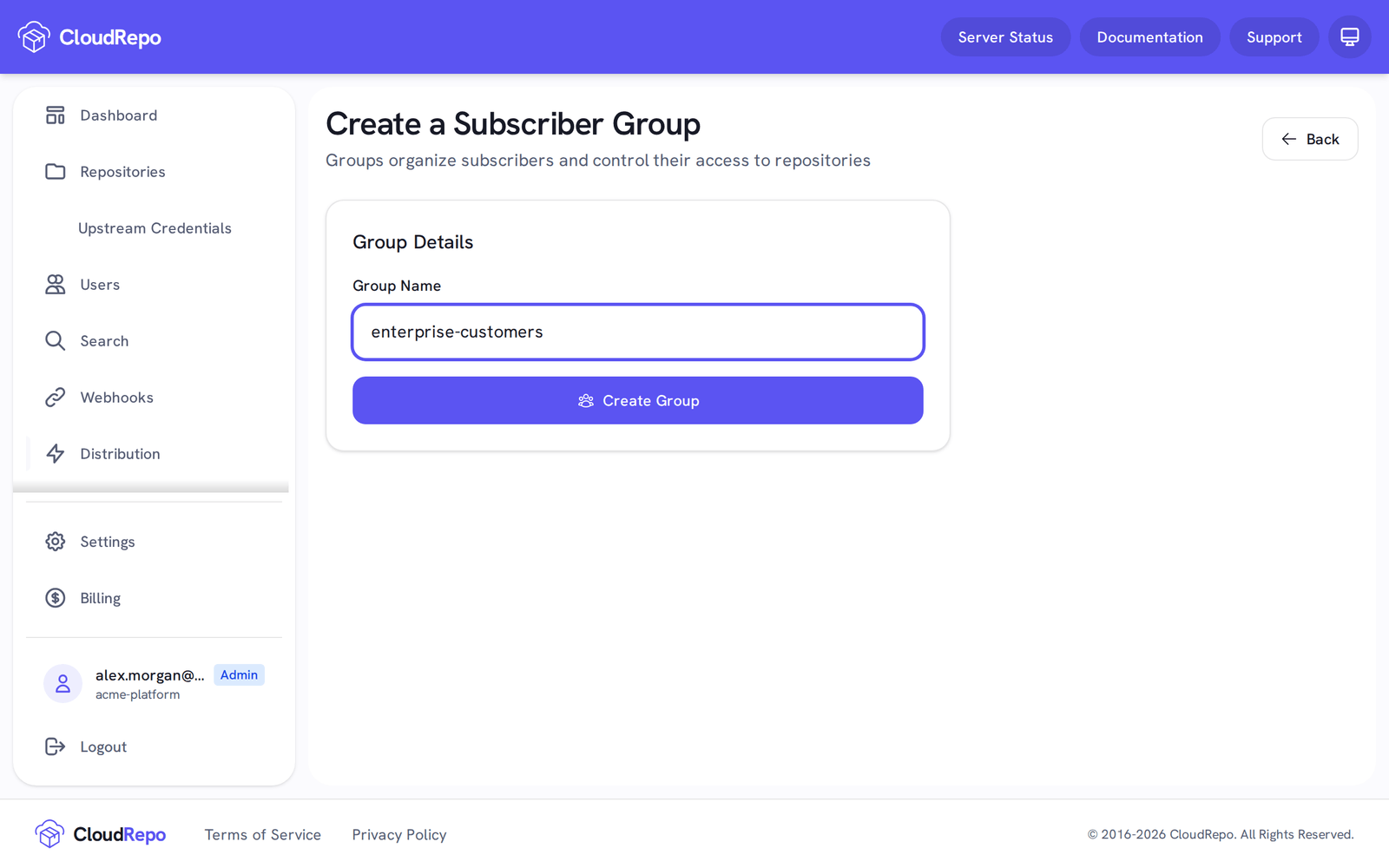Create a Subscriber Group with enterprise-customers in Group Name.