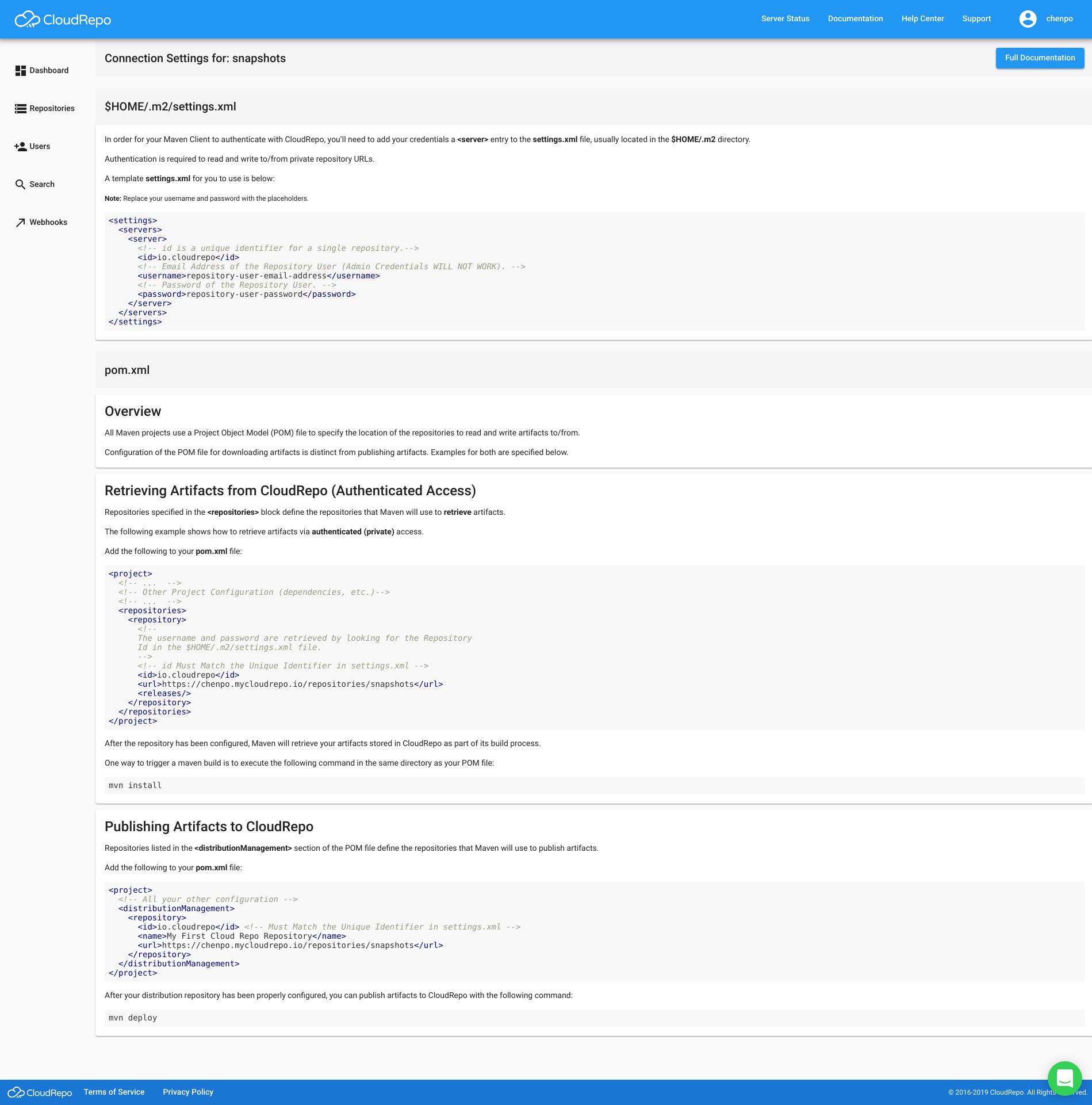 Maven repository interface